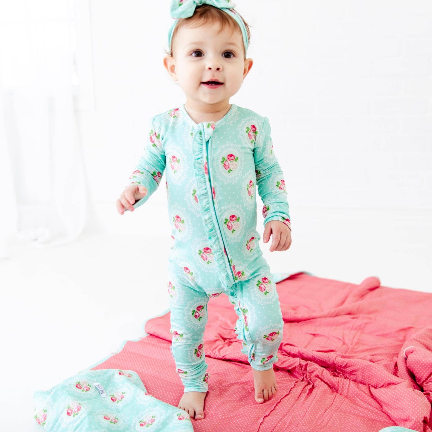 Ring Around The Roses Floral Ruffle Convertible Footie Bamboo Baby Pajamas