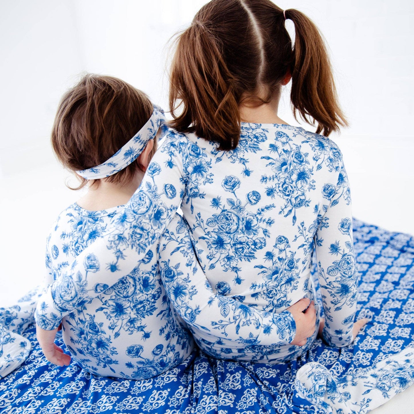 Something Blue Toile Damask Floral Bamboo Baby Pajamas Ruffle Convertible Footie