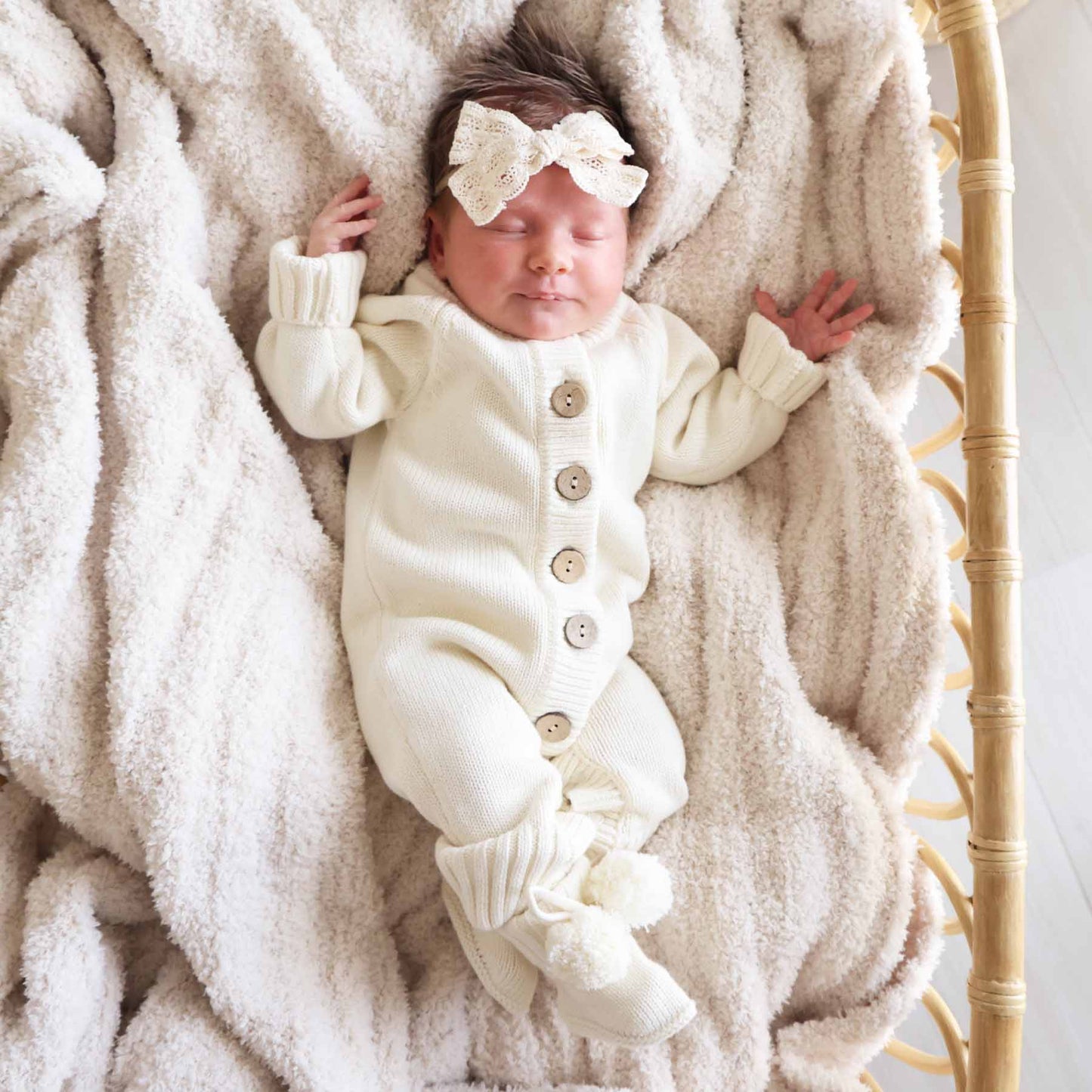 Knit Sweater Button Romper | Ivory: NB