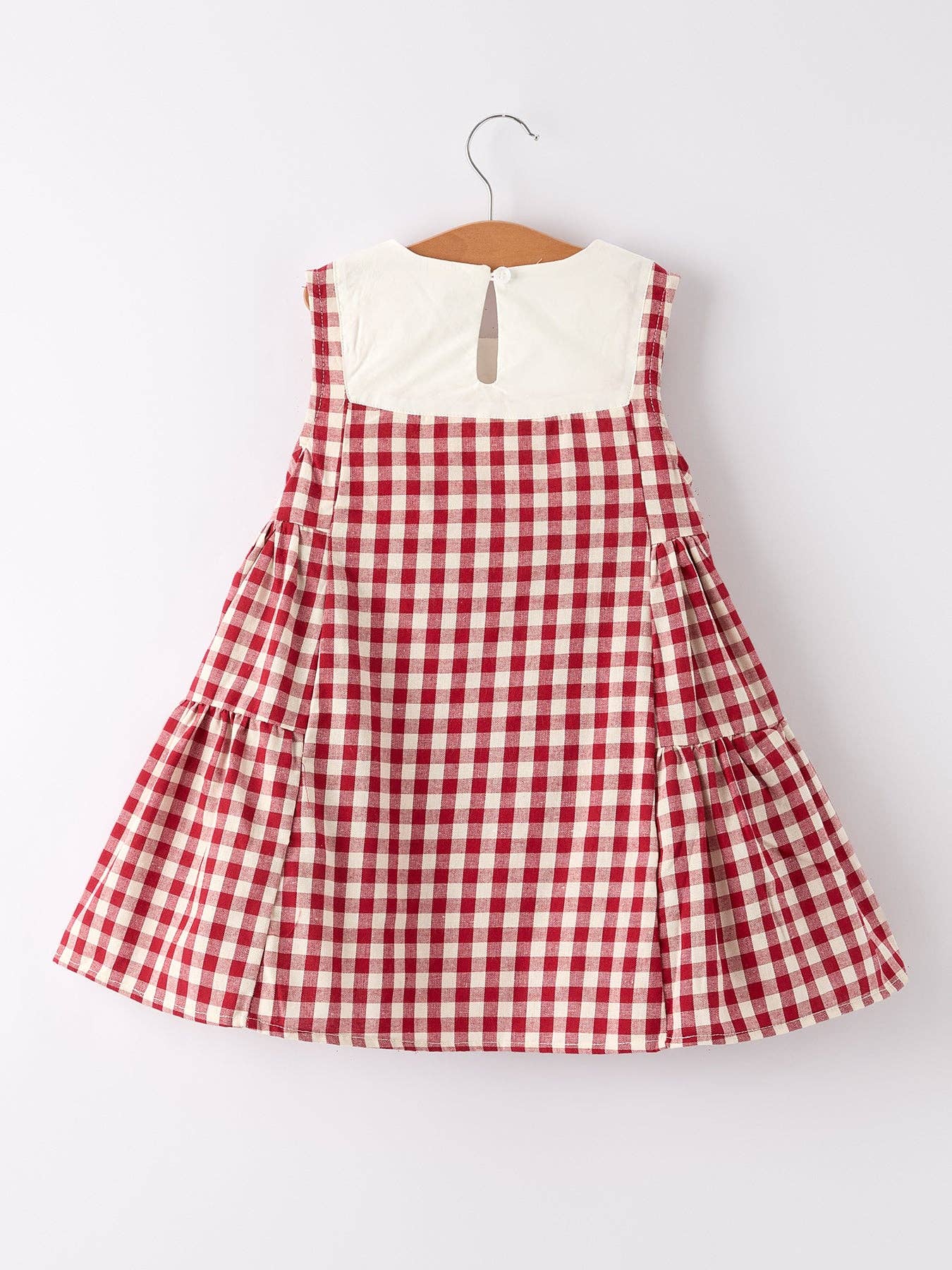 Red Plaid Embroidered Bunny Sleeveless Dress