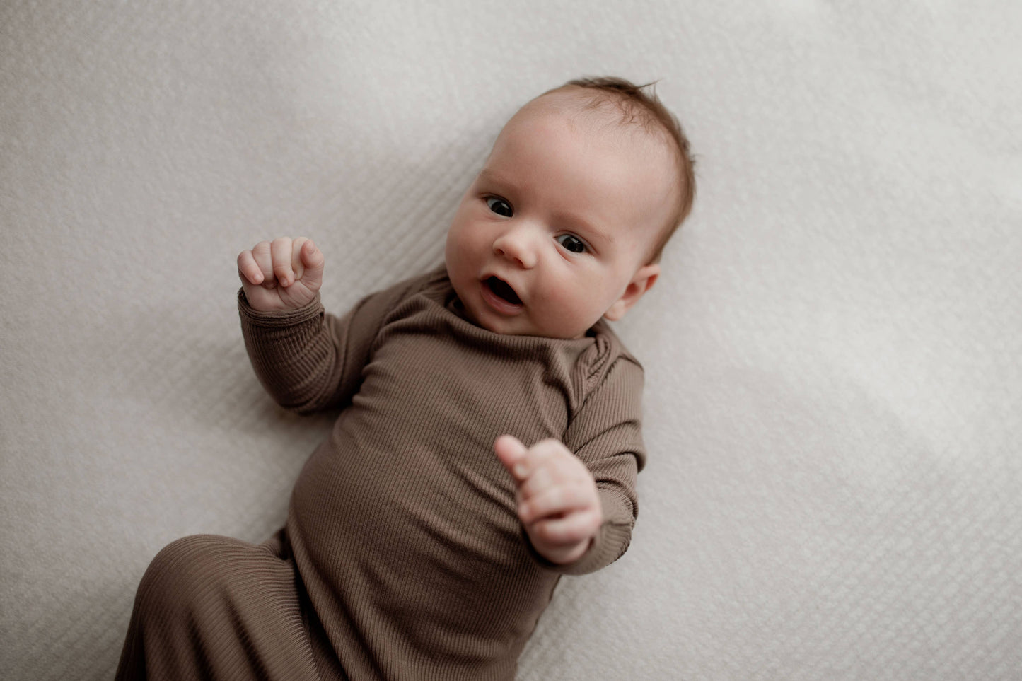 Cocoa Brown Ribbed Knotted Newborn Baby Gown sleepwear: Gown & Hat