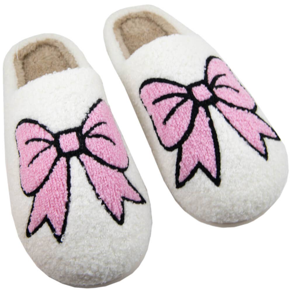 Light Pink Bows Coquette Women's Slippers: L/XL