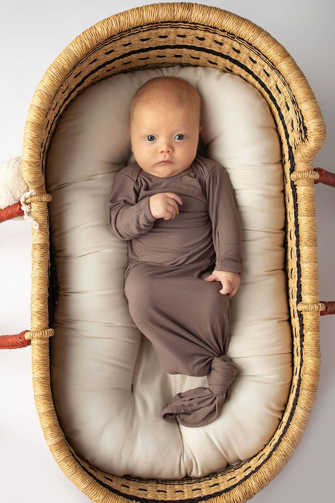 Cocoa Brown Ribbed Knotted Newborn Baby Gown sleepwear: Gown & Hat