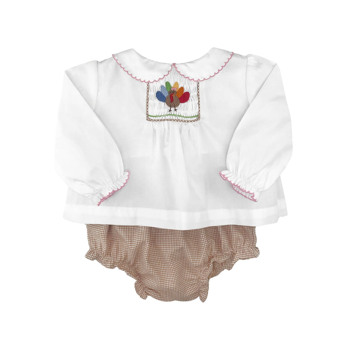 Turkey Hand Picture Smocked Diaper Set with Picot Trim