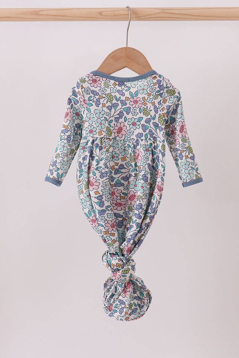 Blue floral blessed embroidery gown: One Size