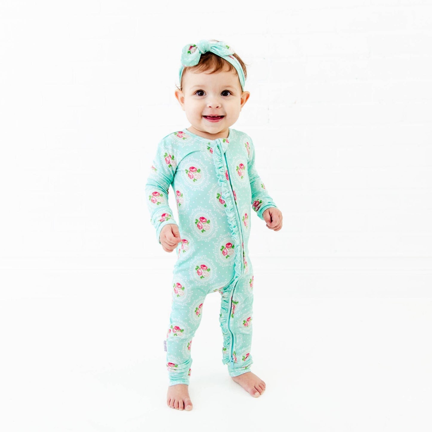Ring Around The Roses Floral Ruffle Convertible Footie Bamboo Baby Pajamas