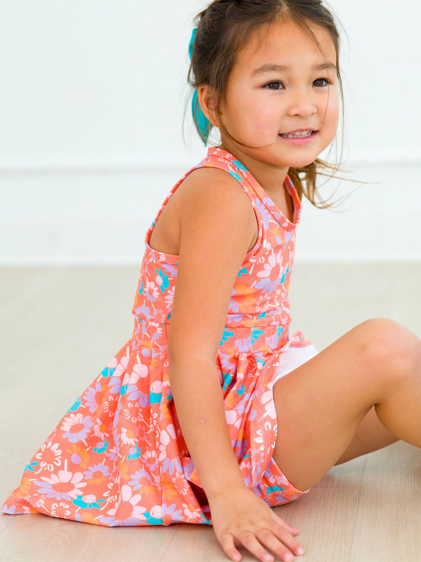 Girls Coral Floral Active Dress & Bike Short Set