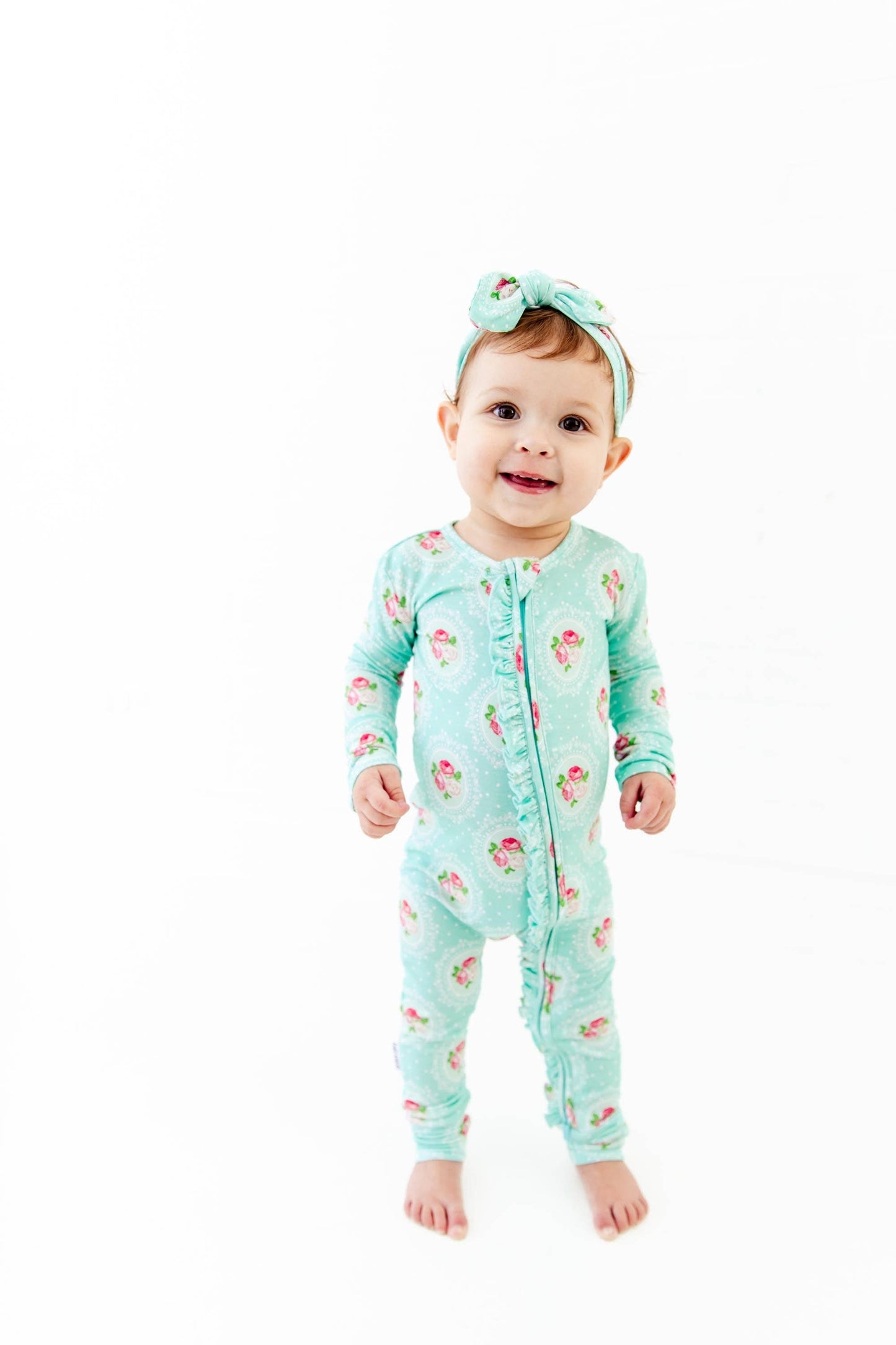 Ring Around The Roses Floral Ruffle Convertible Footie Bamboo Baby Pajamas