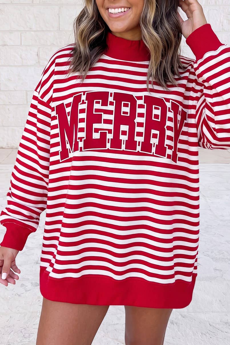 Christmas Slogan Applique Mock Neck Oversize Sweatshirt