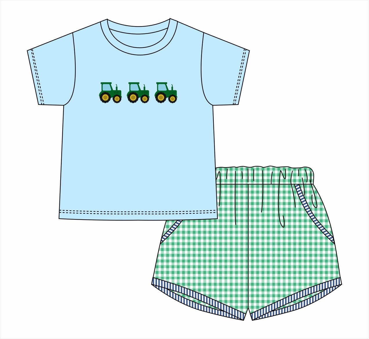 Hand Stitched Tractor Short Set