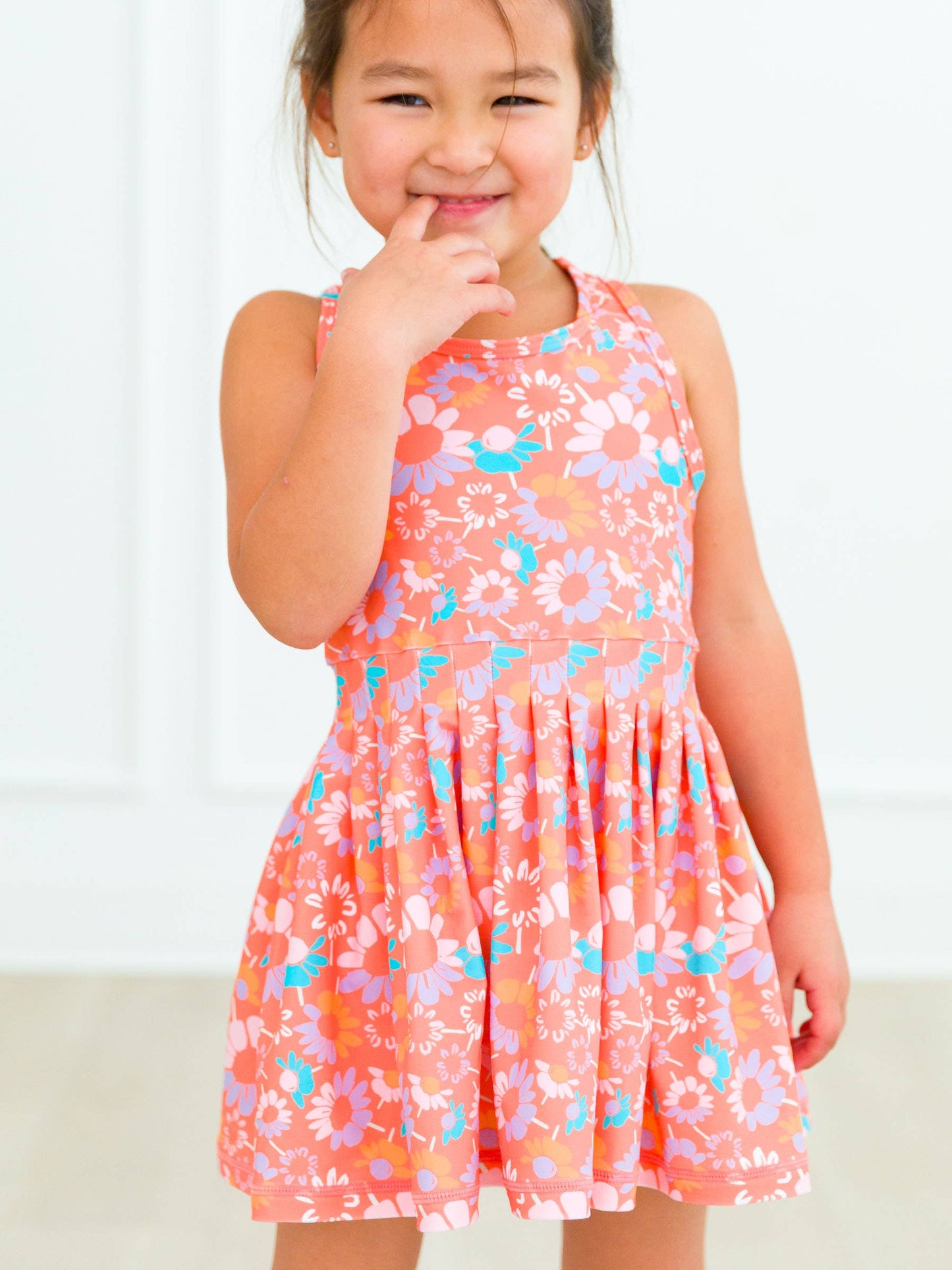 Girls Coral Floral Active Dress & Bike Short Set