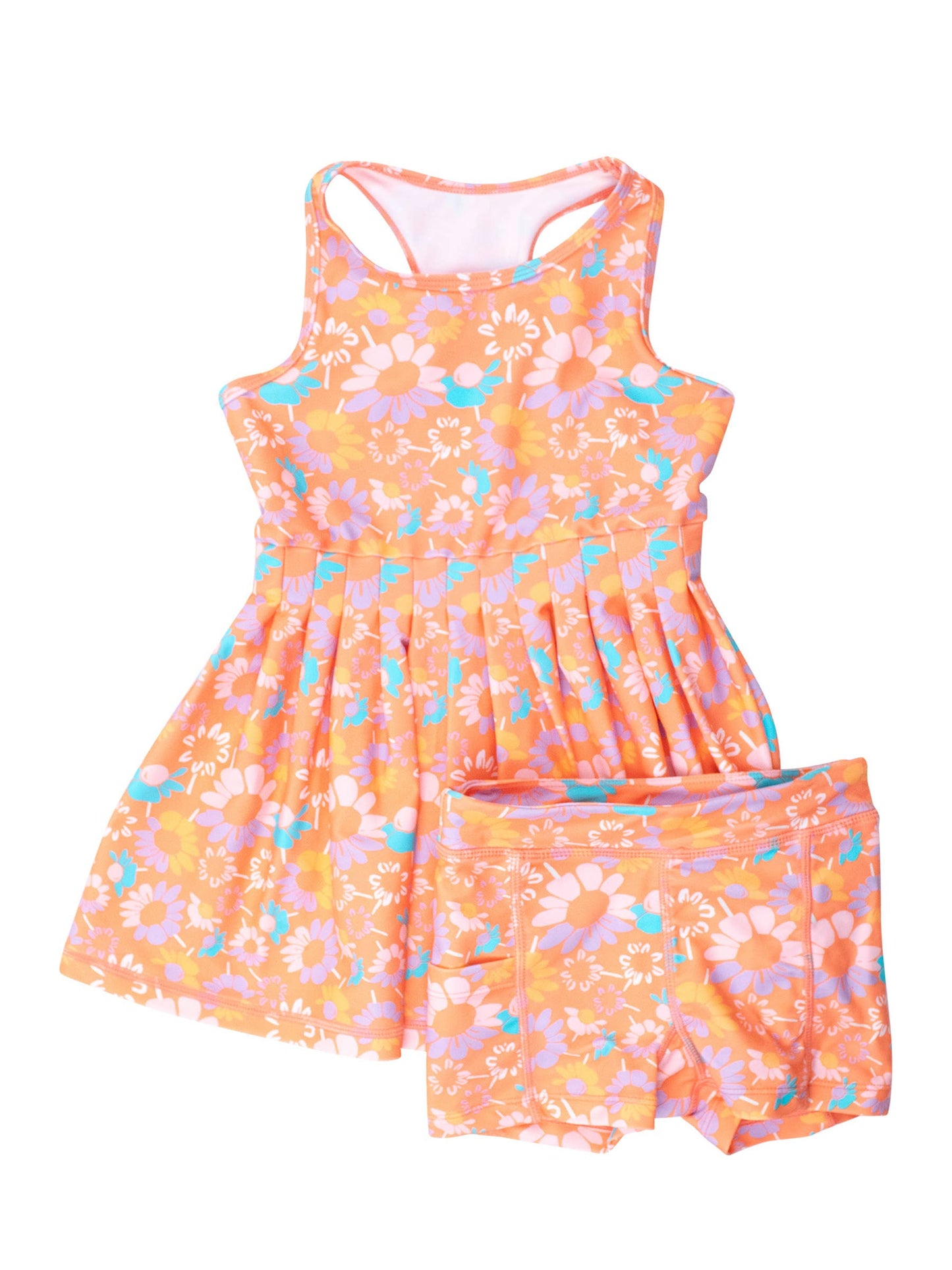 Girls Coral Floral Active Dress & Bike Short Set