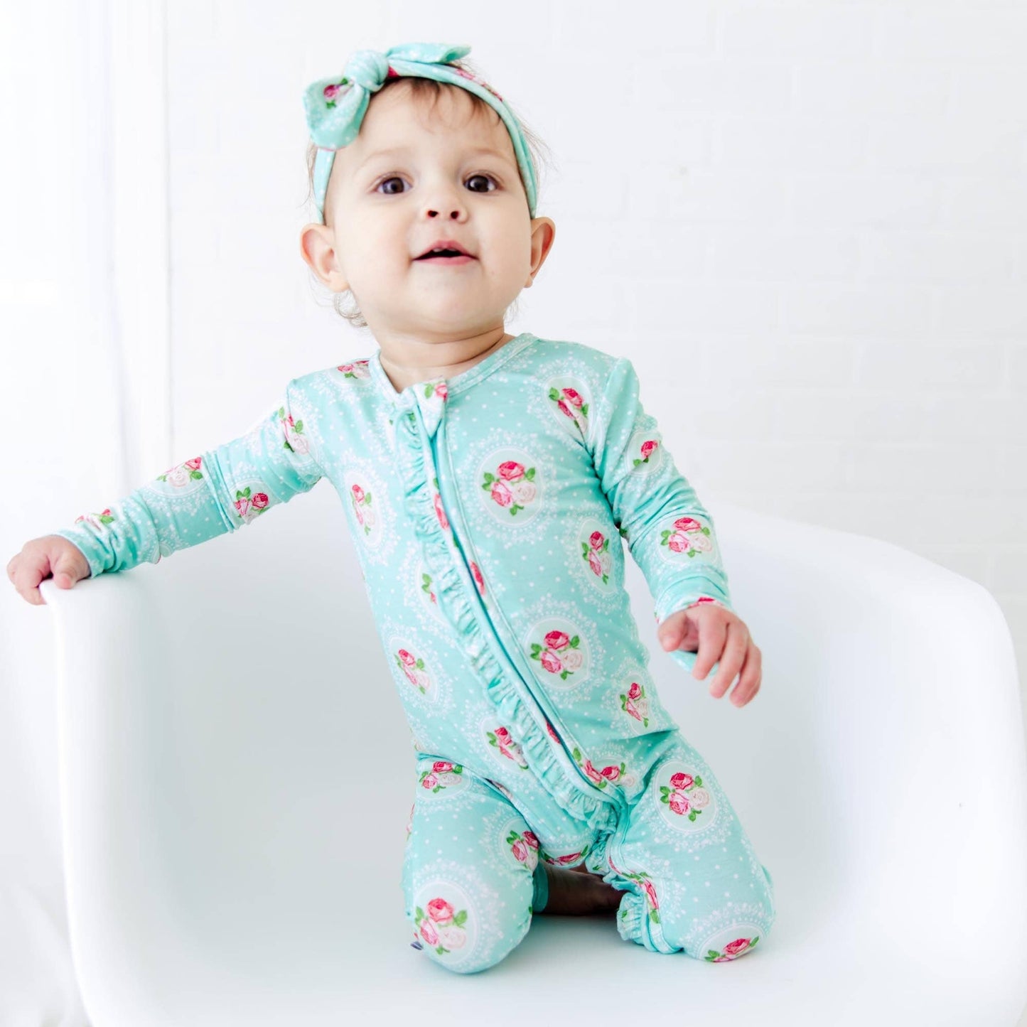 Ring Around The Roses Floral Ruffle Convertible Footie Bamboo Baby Pajamas