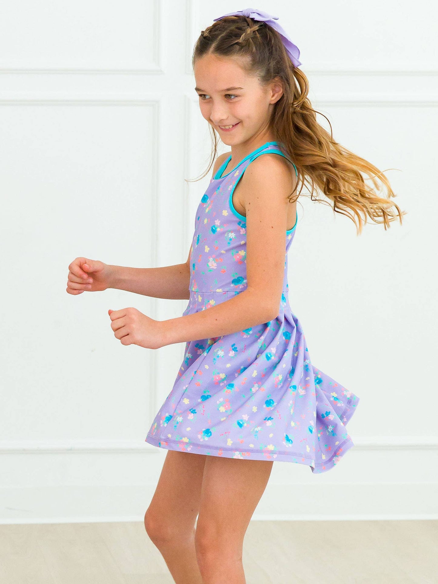 Girls Purple Garden Active Dress & Bike Short Set