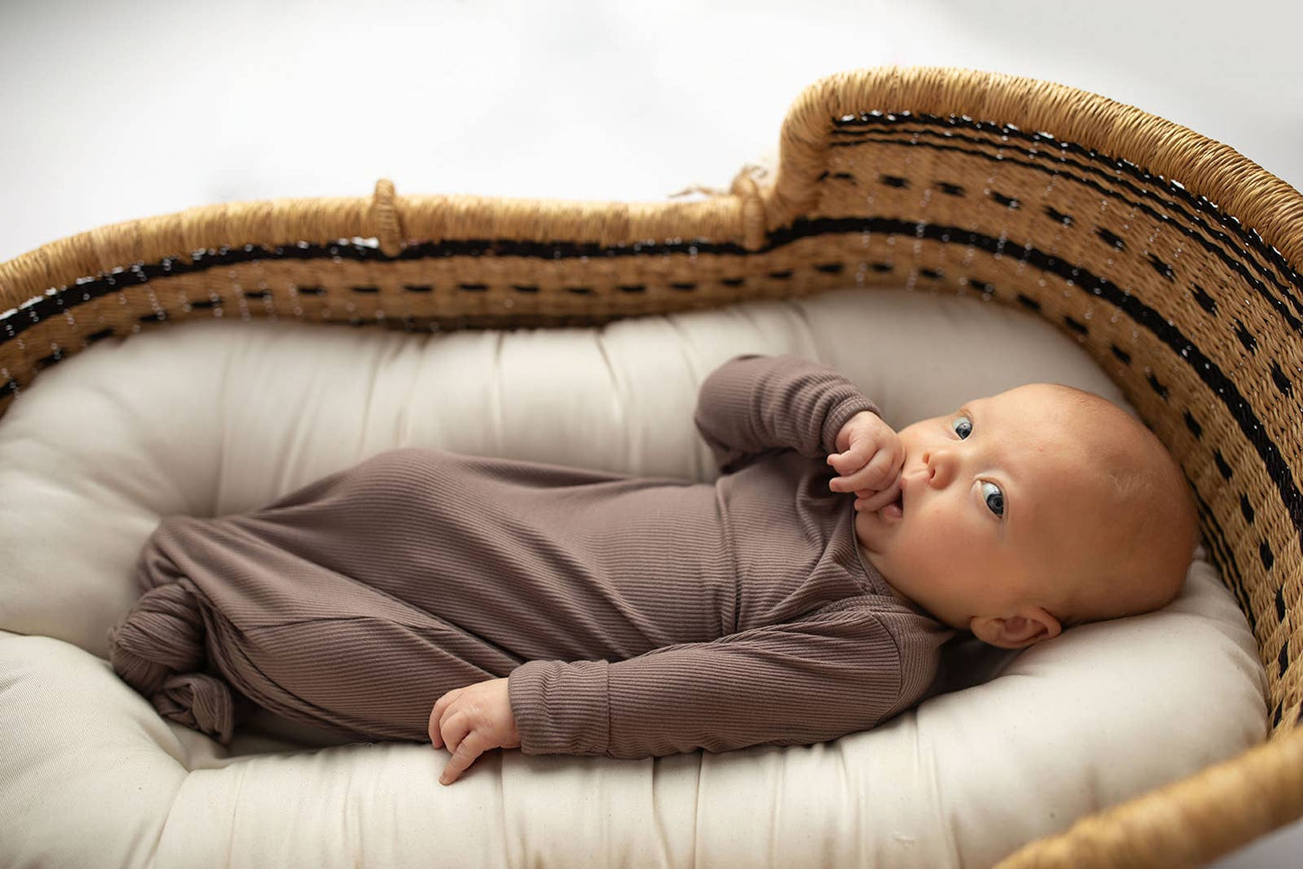 Cocoa Brown Ribbed Knotted Newborn Baby Gown sleepwear: Gown & Hat