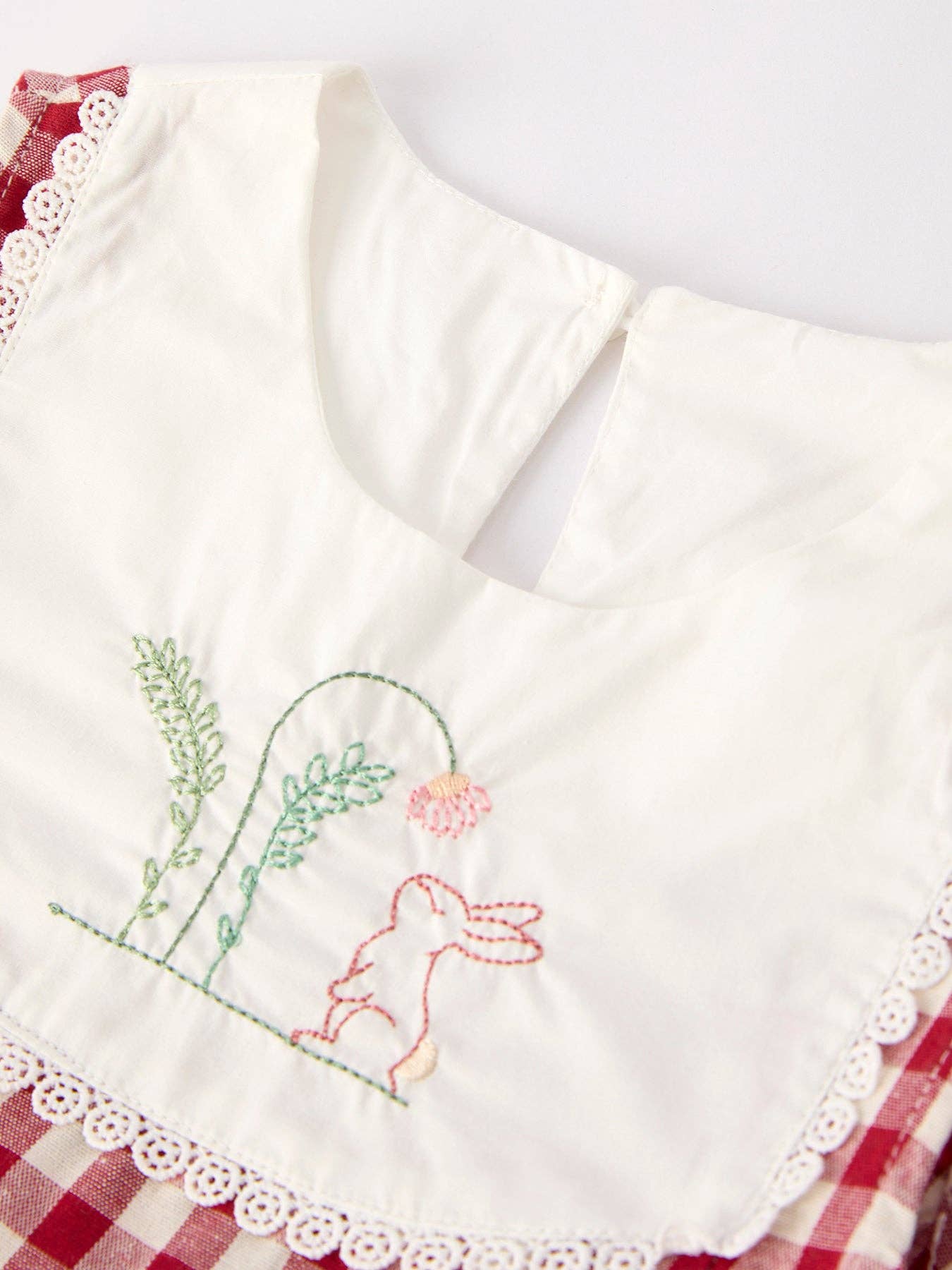 Red Plaid Embroidered Bunny Sleeveless Dress