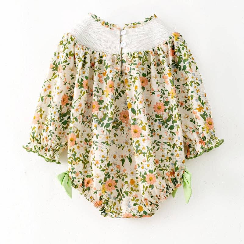 "GOD IS GOOD" Smocked Embroidery Floral Romper