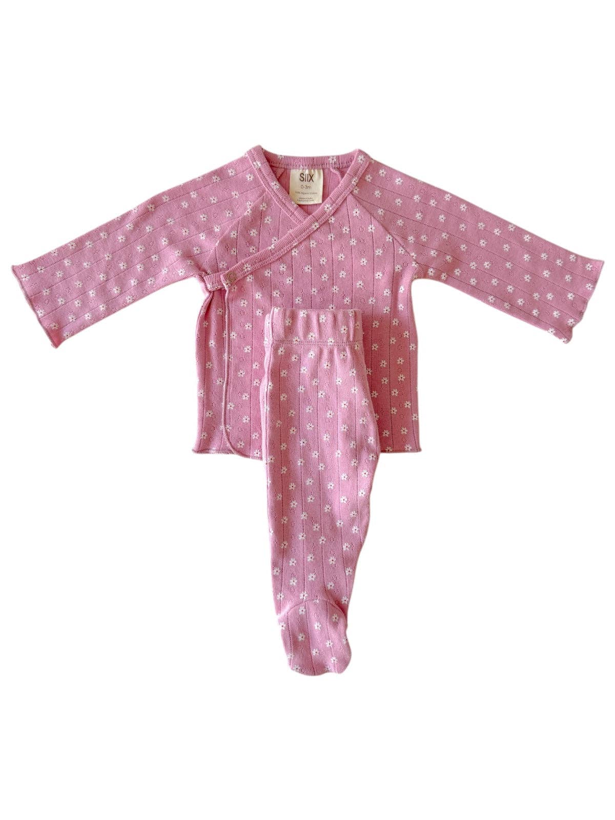 Pink Flower / Organic Pointelle Newborn Set: Newborn