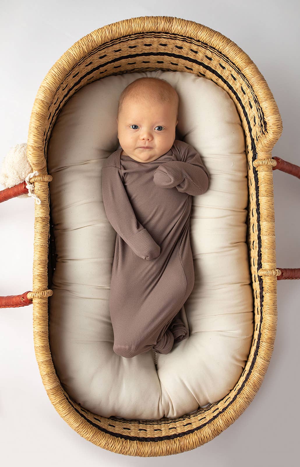 Cocoa Brown Ribbed Knotted Newborn Baby Gown sleepwear: Gown & Hat