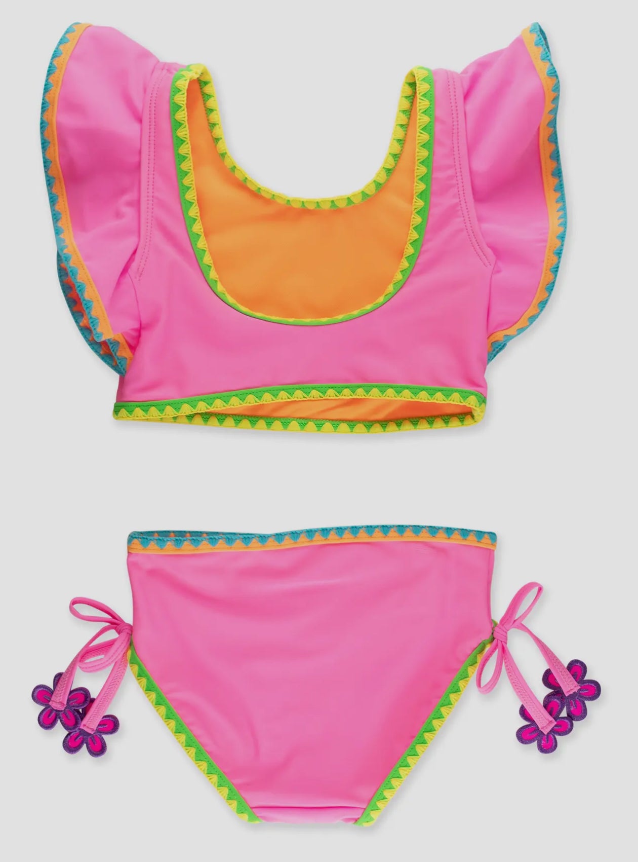 Girls Neon Pink Crochet Detail Butterfly Tankini 2-Piece Swimsuit