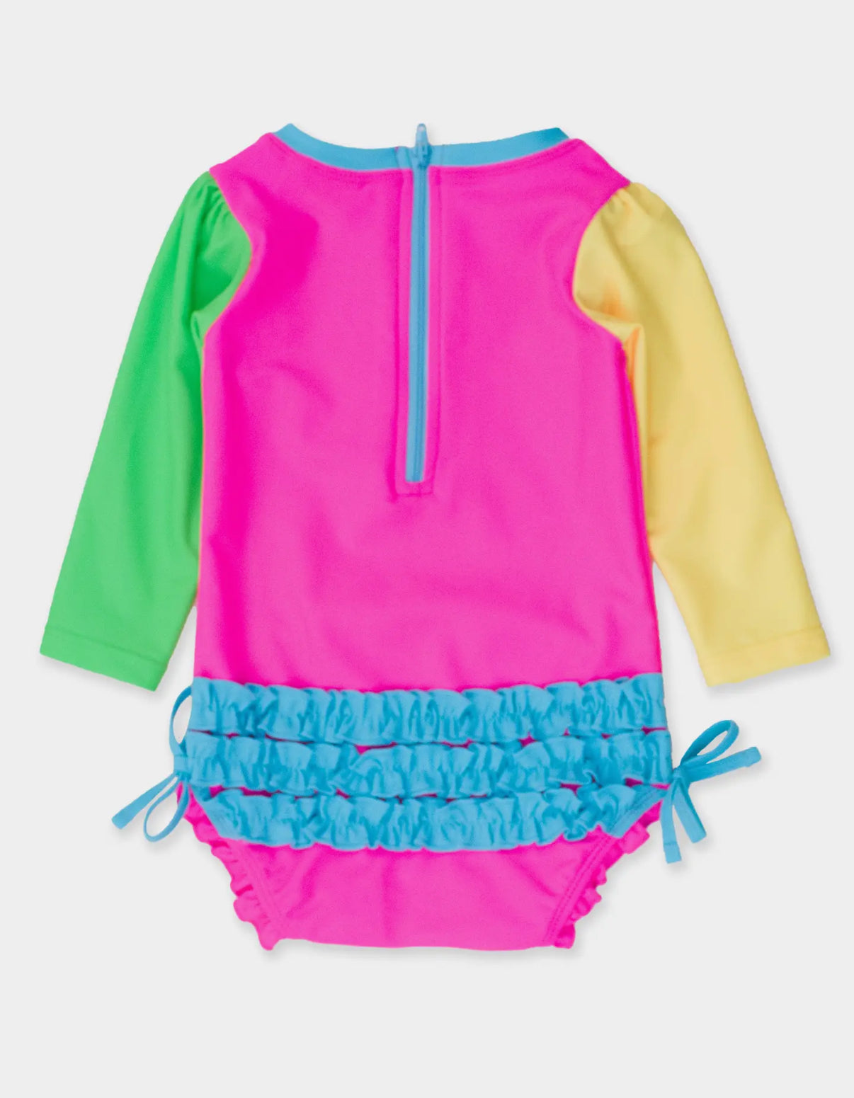 Baby Girls Neon Color Block Long Sleeve One Piece Rash Guard Swimsuit