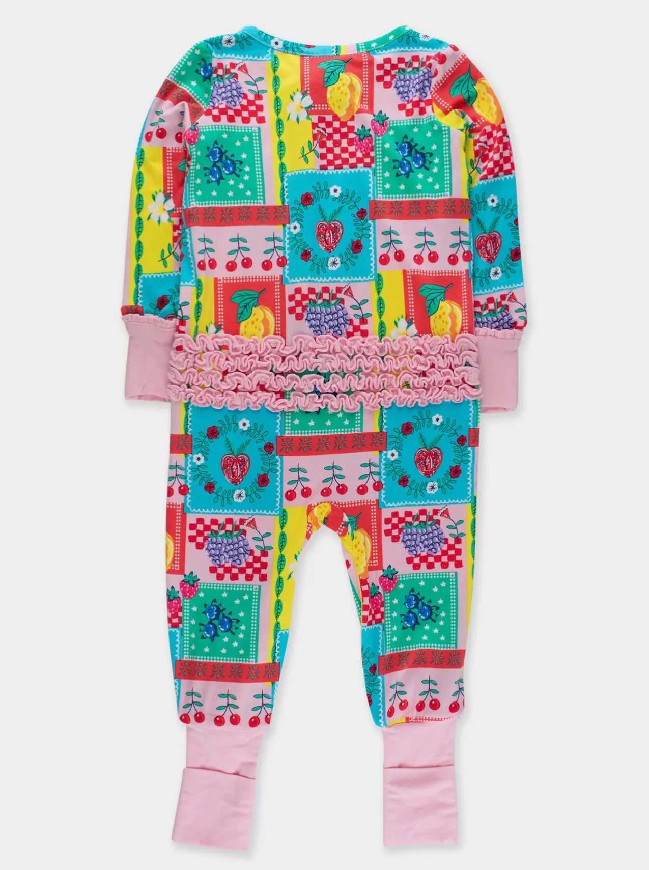 Softsnooze™ Baby Girls Bamboo Viscose Picnic Party Patchwork Convertible Ruffle One Piece Footie Pajama