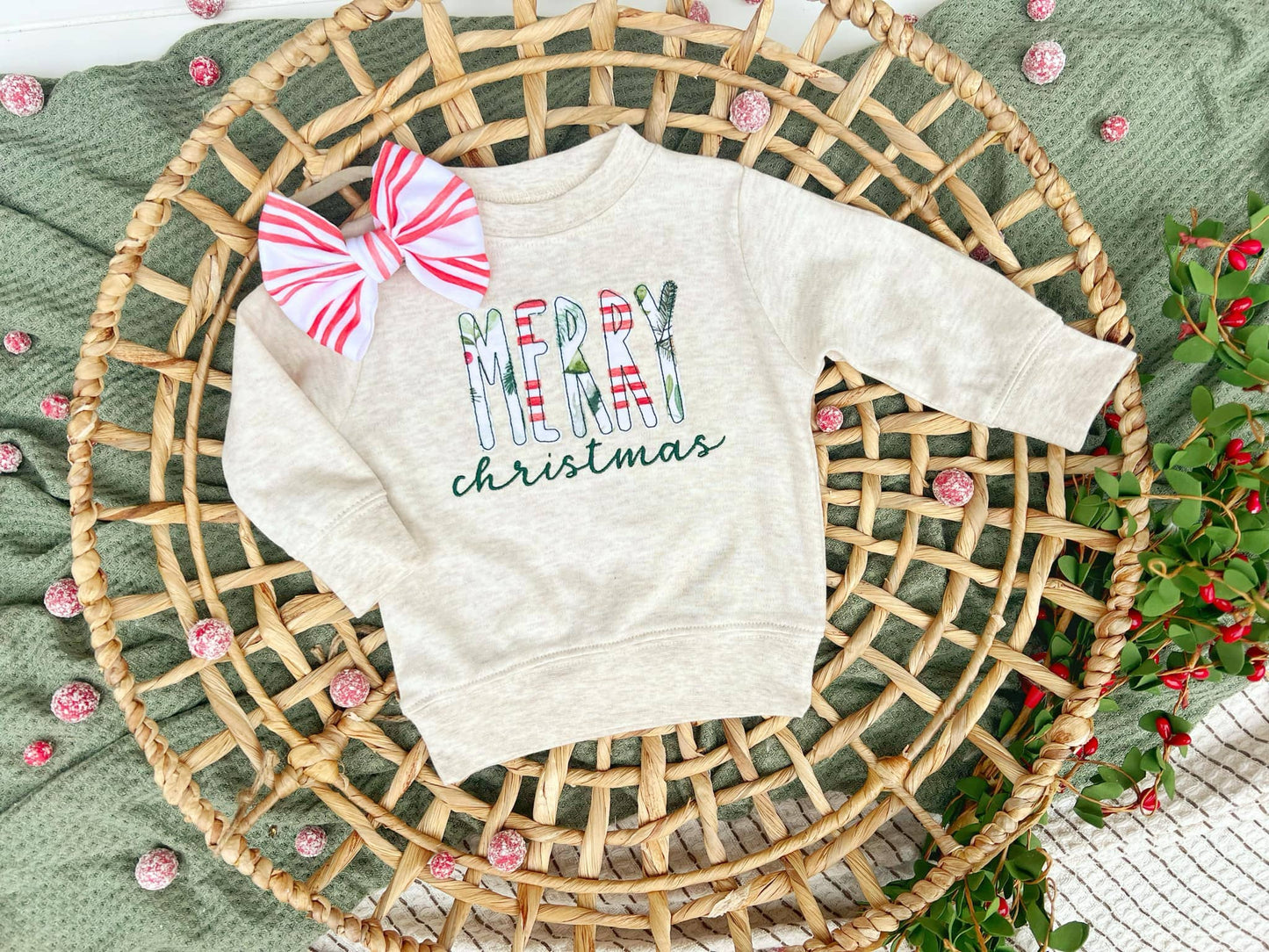 Merry Christmas | Oatmeal Red Green Sweatshirt and Bow