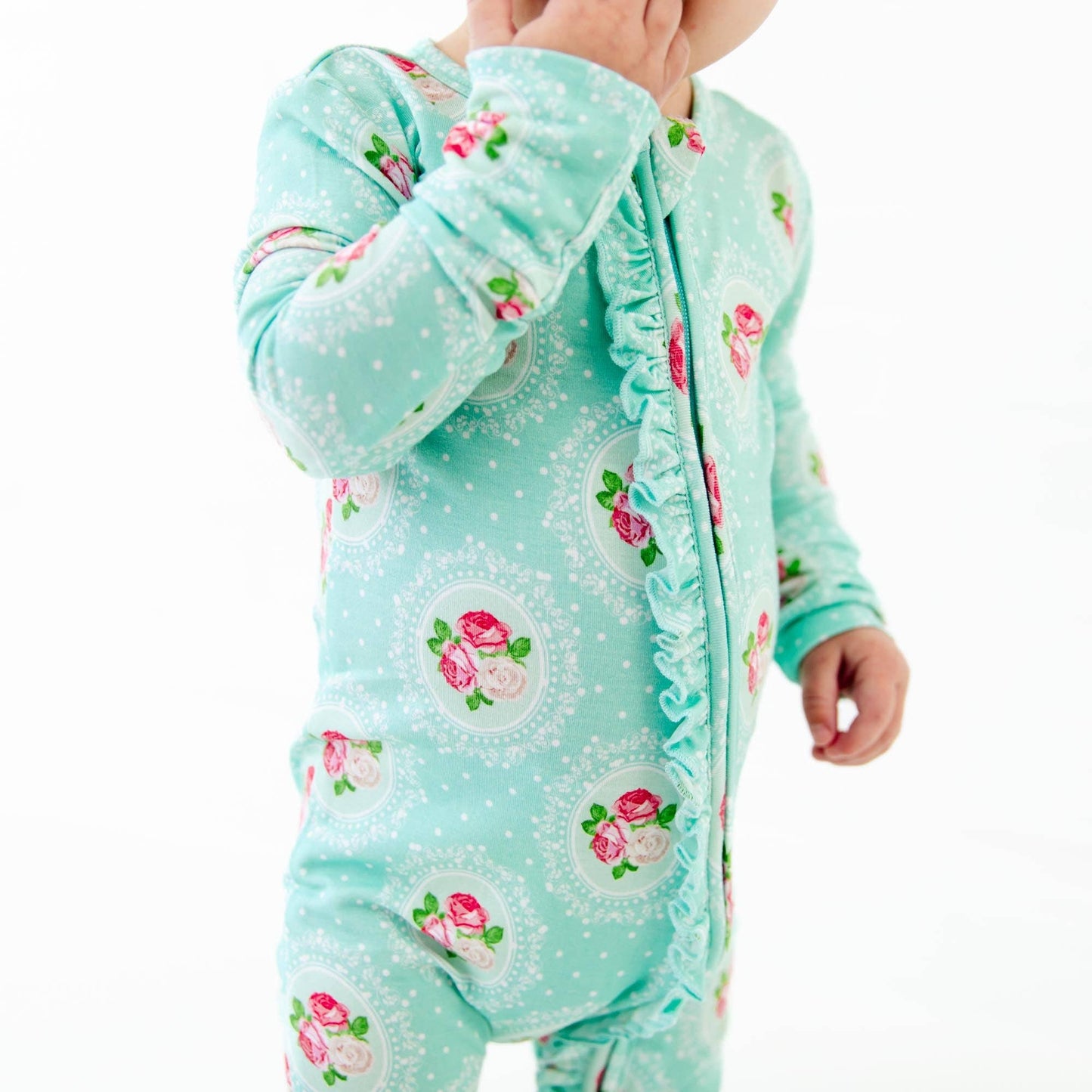 Ring Around The Roses Floral Ruffle Convertible Footie Bamboo Baby Pajamas