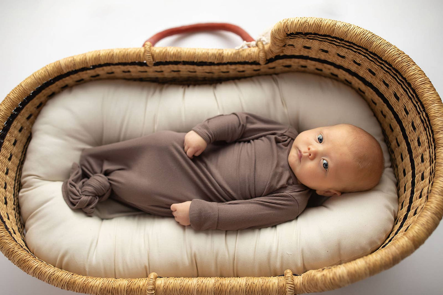 Cocoa Brown Ribbed Knotted Newborn Baby Gown sleepwear: Gown & Hat