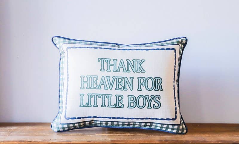 Gingham Thank Heaven For Little Boys Piped Pillow