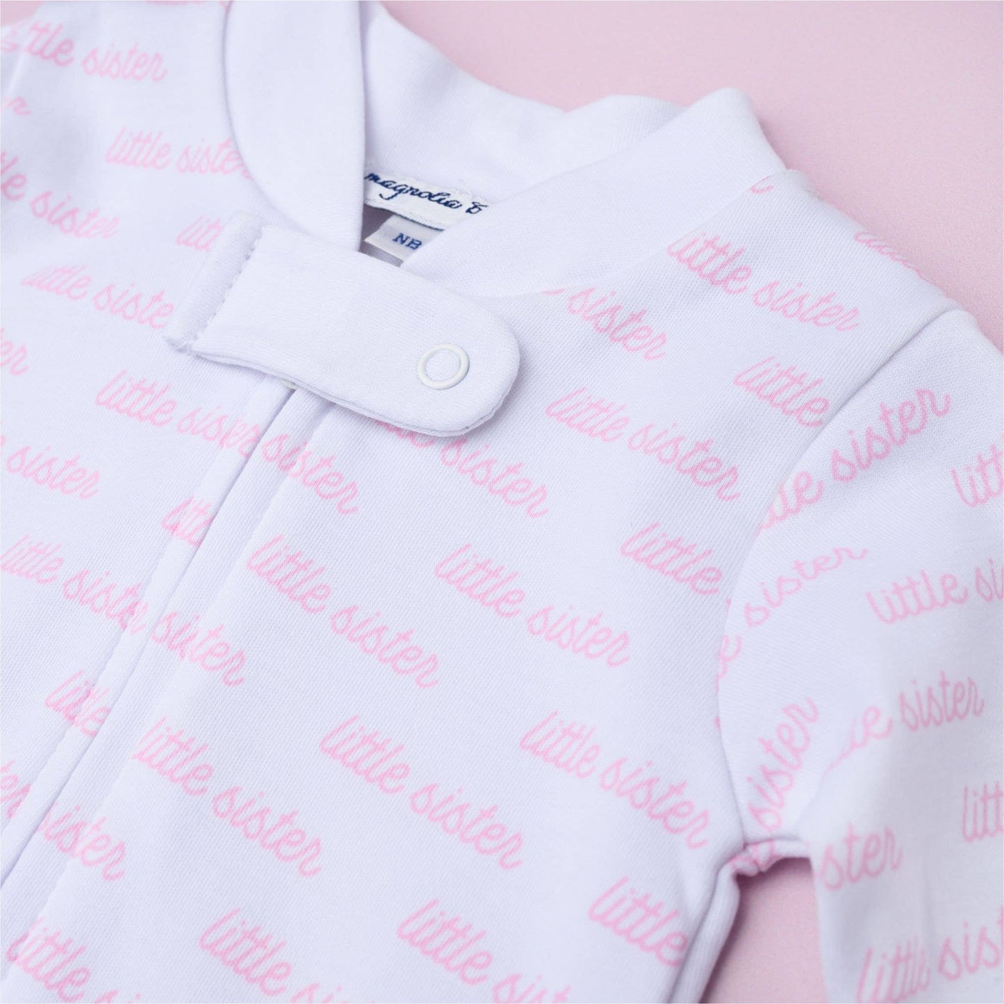 Little Sister Print Zip Footie: Newborn