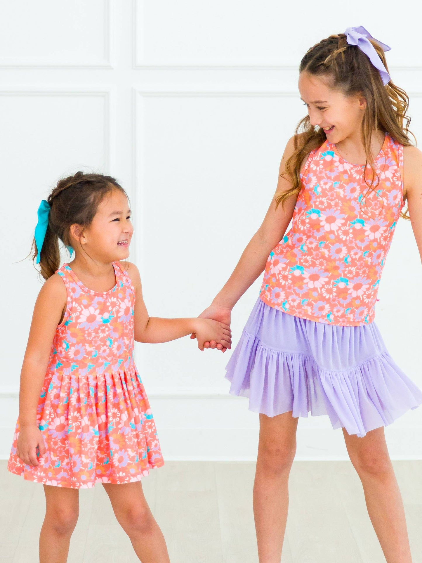 Girls Coral Floral Active Dress & Bike Short Set