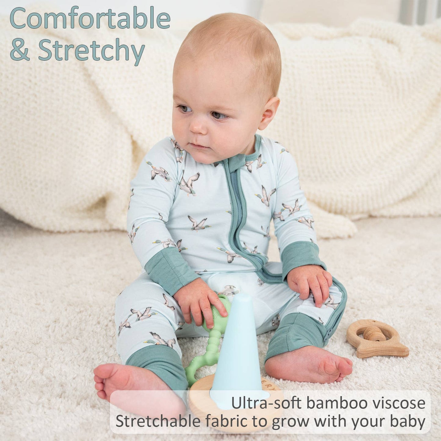 Quackin'up Mallard Duck Baby Bamboo 2-Way Zipper