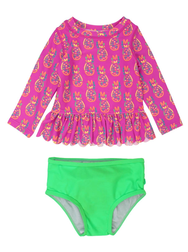 Neon Violet Pineapples Rash Guard 2 Piece