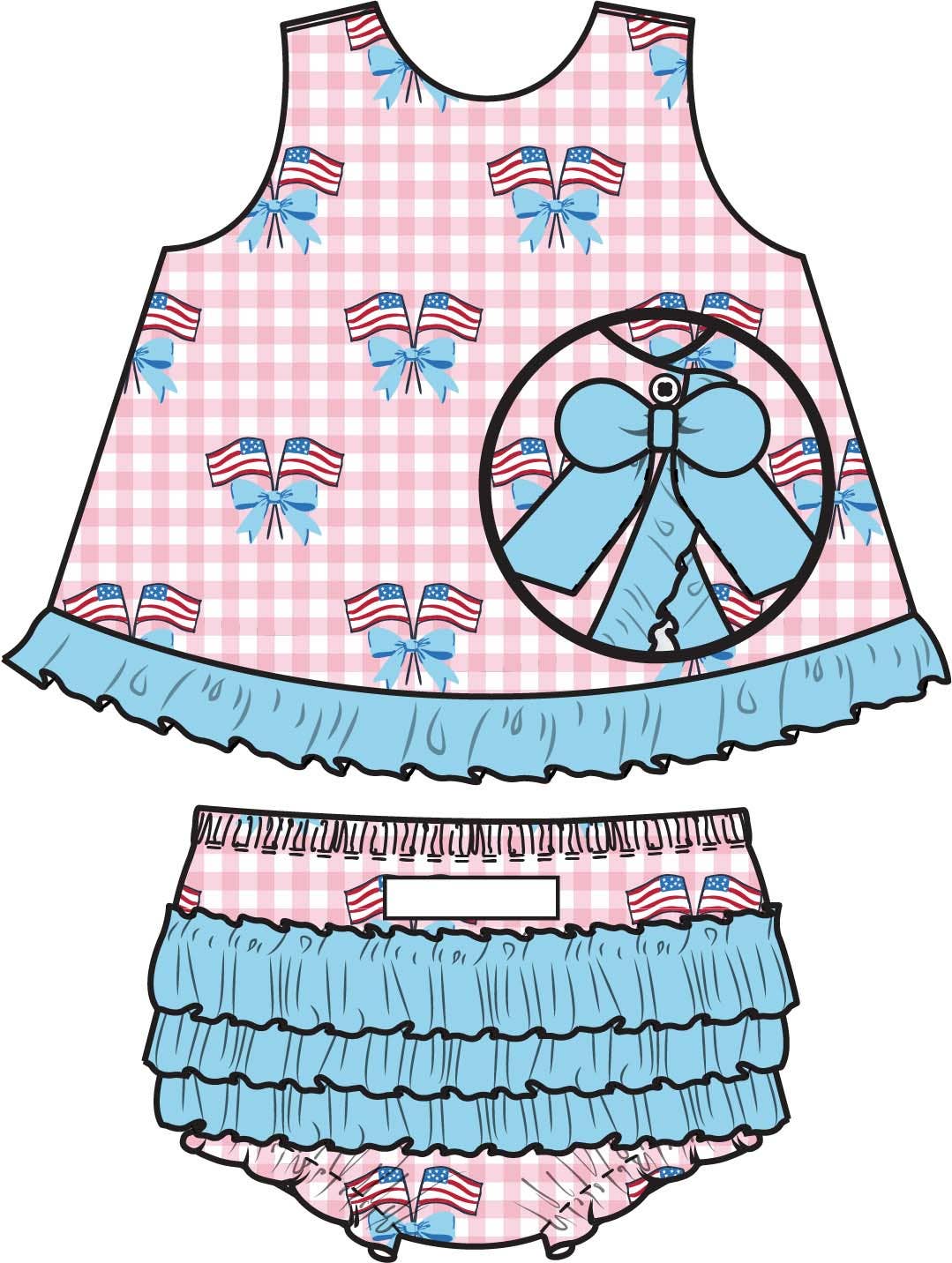 Baby Girls Pink Patriotic Gingham Ruffle Swing Top & Bloomer Set