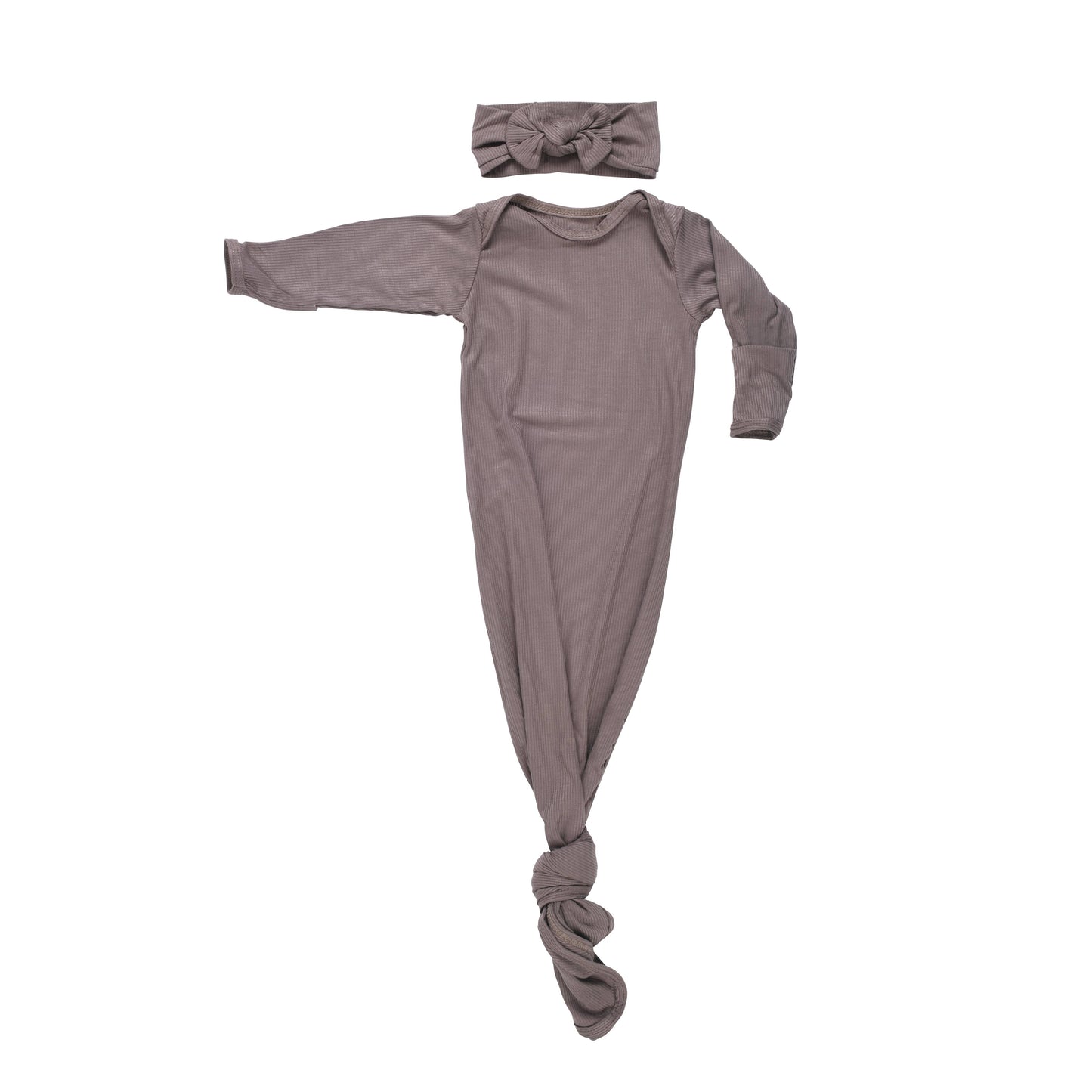 Cocoa Brown Ribbed Knotted Newborn Baby Gown sleepwear: Gown & Hat