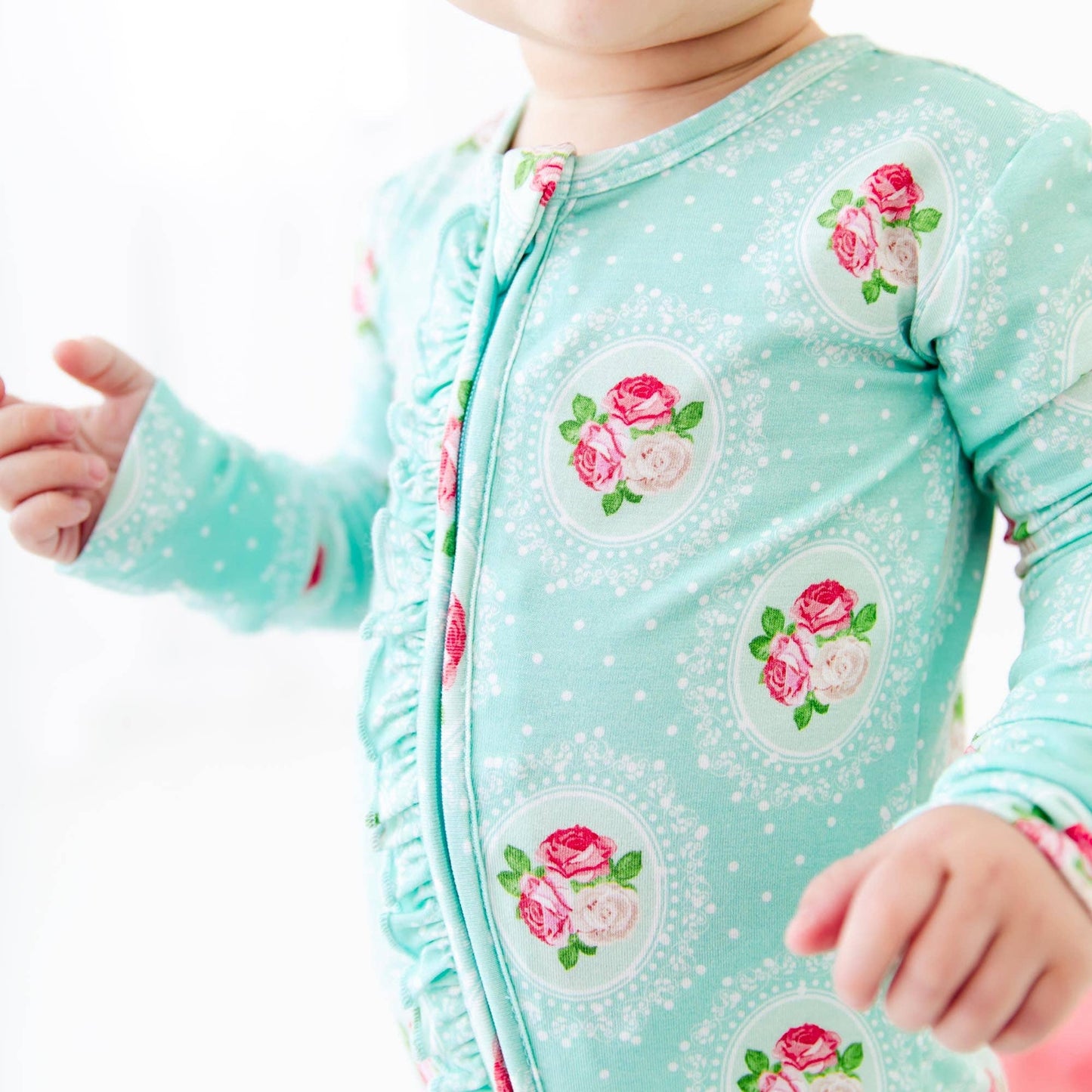 Ring Around The Roses Floral Ruffle Convertible Footie Bamboo Baby Pajamas
