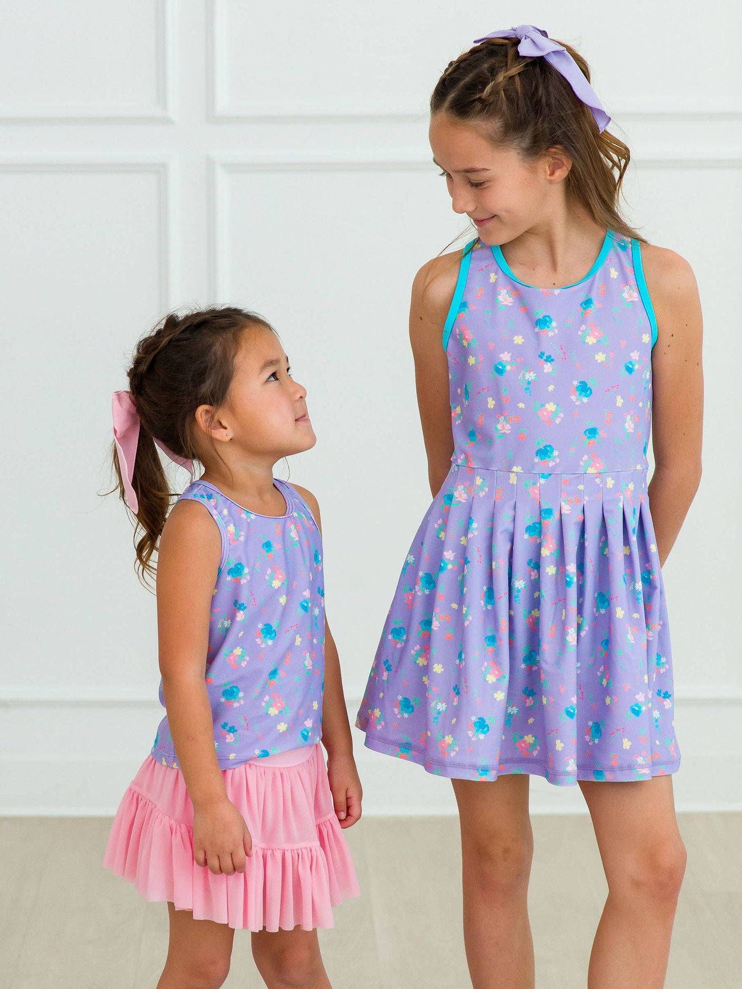Girls Purple Garden Active Dress & Bike Short Set