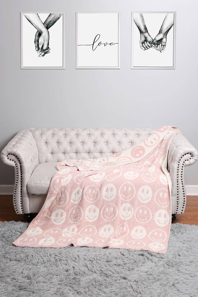 Luxury Soft Happy Face Throw Blanket: Pink