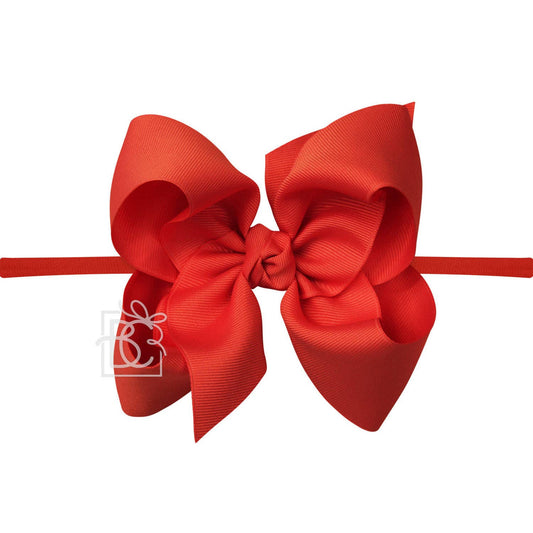 1/4" NYLON PANTYHOSE HEADBAND W/SIGNATURE GROSGRAIN BOW: RED / 5.5" Huge