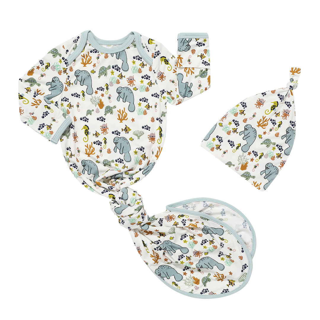 Manatee Ocean Bamboo Knotted Baby Gown Newborn Baby Gift Set