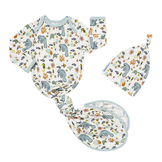 Manatee Ocean Bamboo Knotted Baby Gown Newborn Baby Gift Set