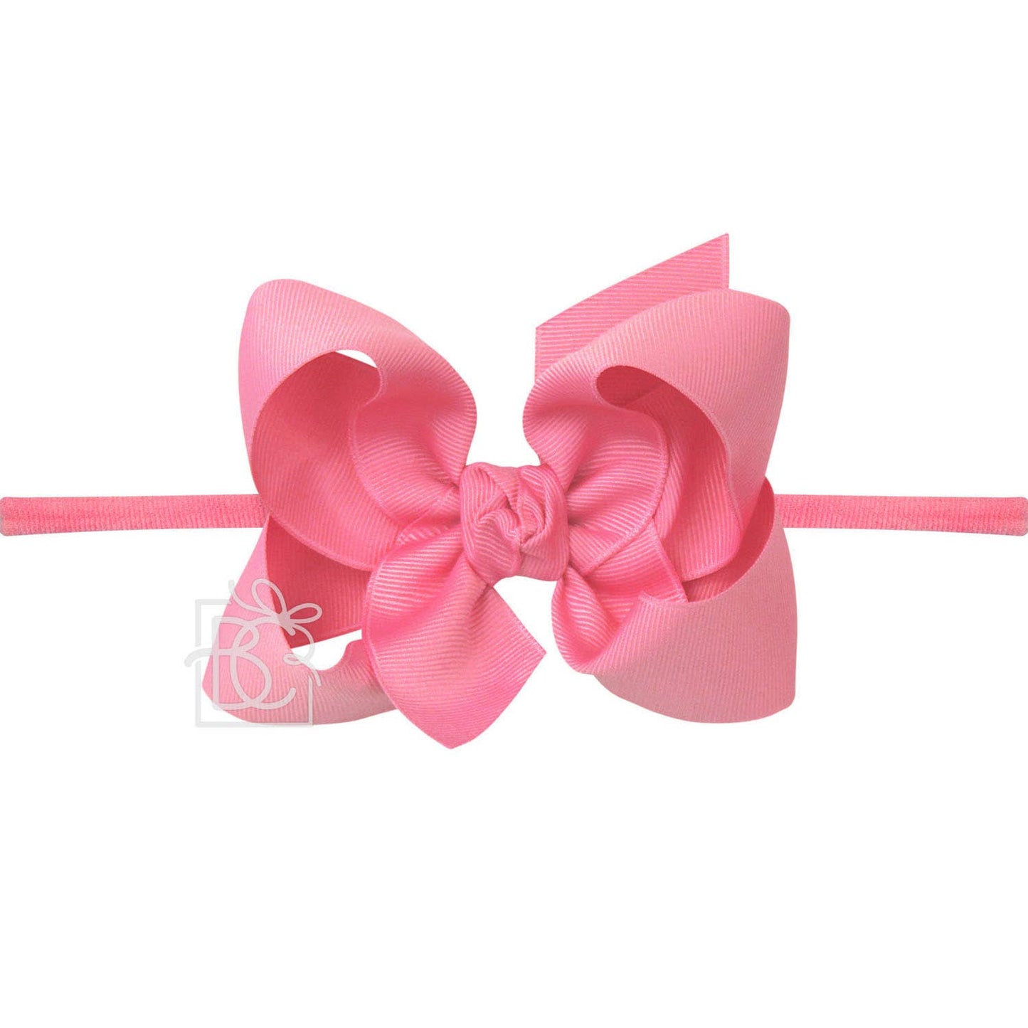 1/4" NYLON PANTYHOSE HEADBAND W/SIGNATURE GROSGRAIN BOW: L. PINK / 3.5" Medium