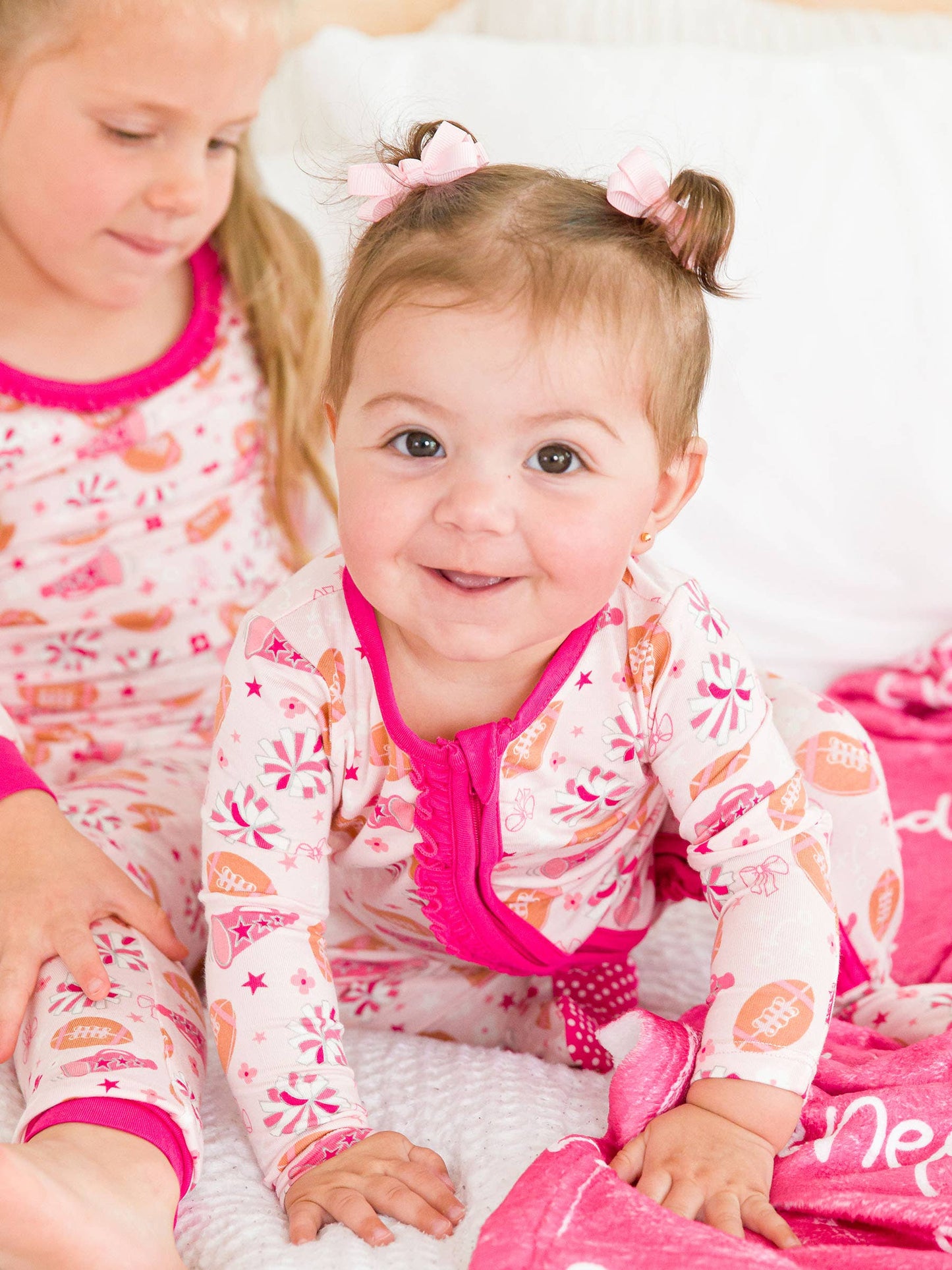 Baby Girls Spirit Squad Football Bamboo Viscose Footed Ruffle One Piece Pajama