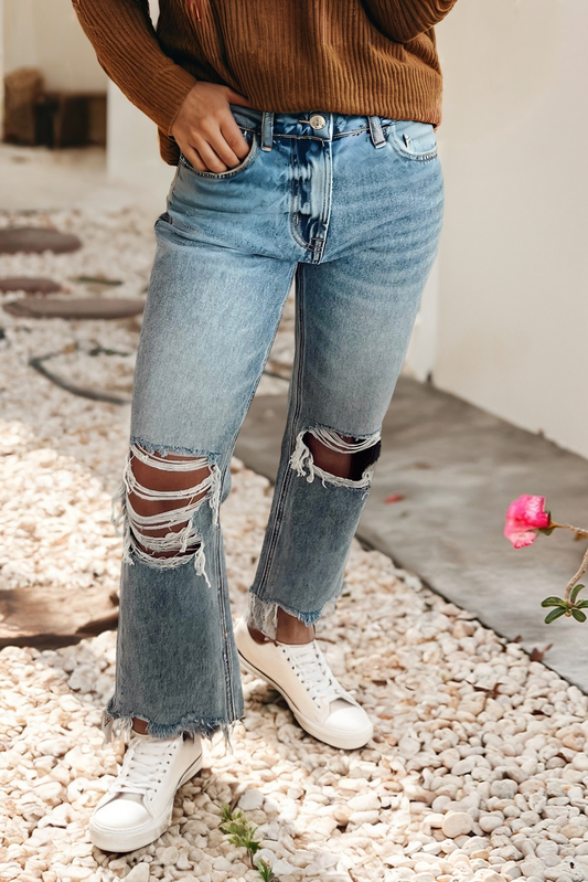Raw Hem Ripped Open Knee Shift Jeans