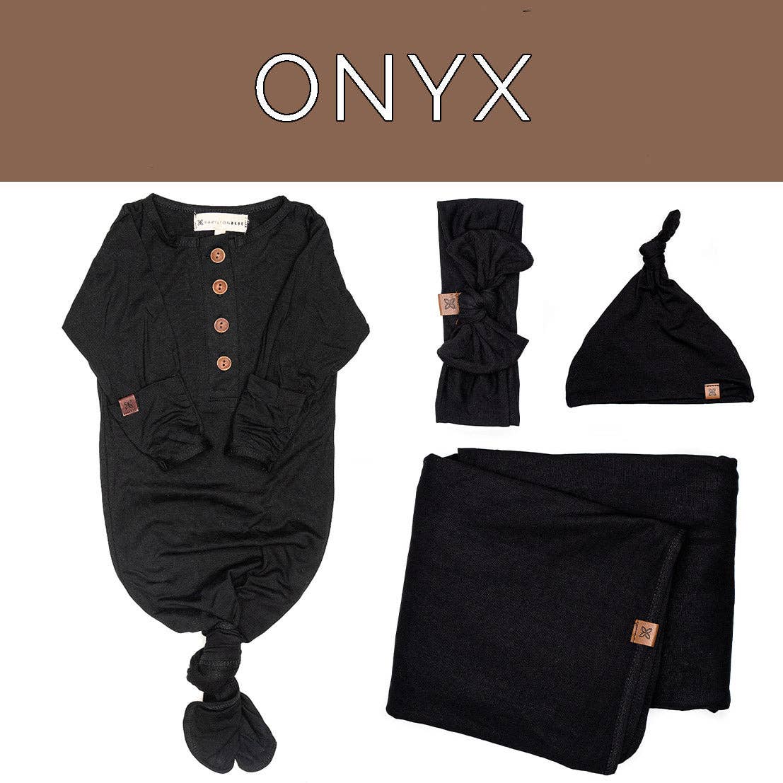 Newborn Essentials Bundle: Knotted Bow / Striped Onyx / 0-3 MONTHS
