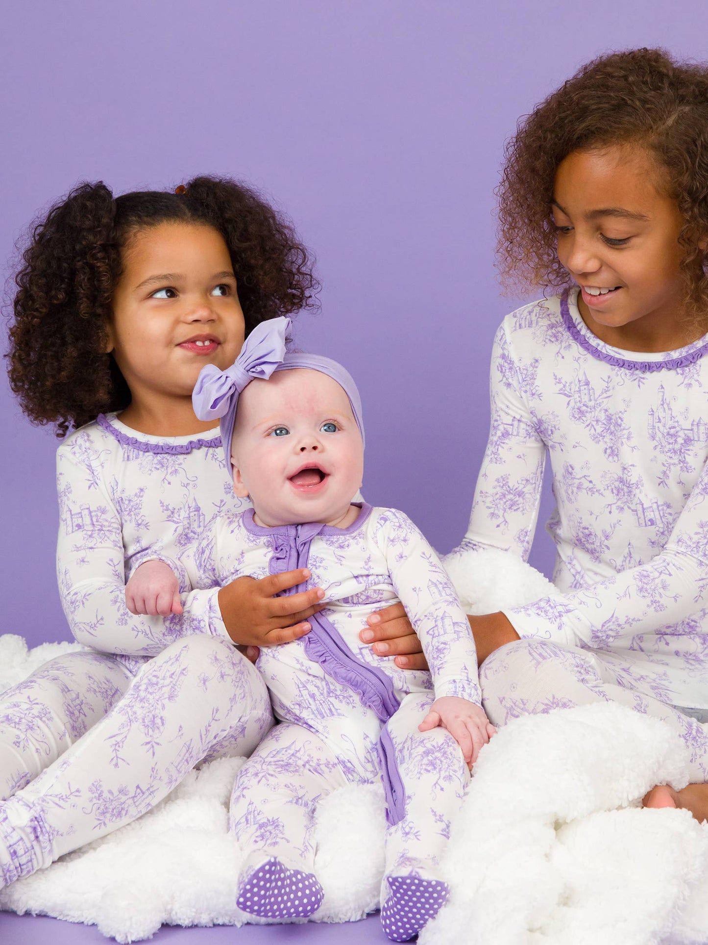 Purple Princess Castle Bamboo Viscose Footed Ruffle One Piece Pajama