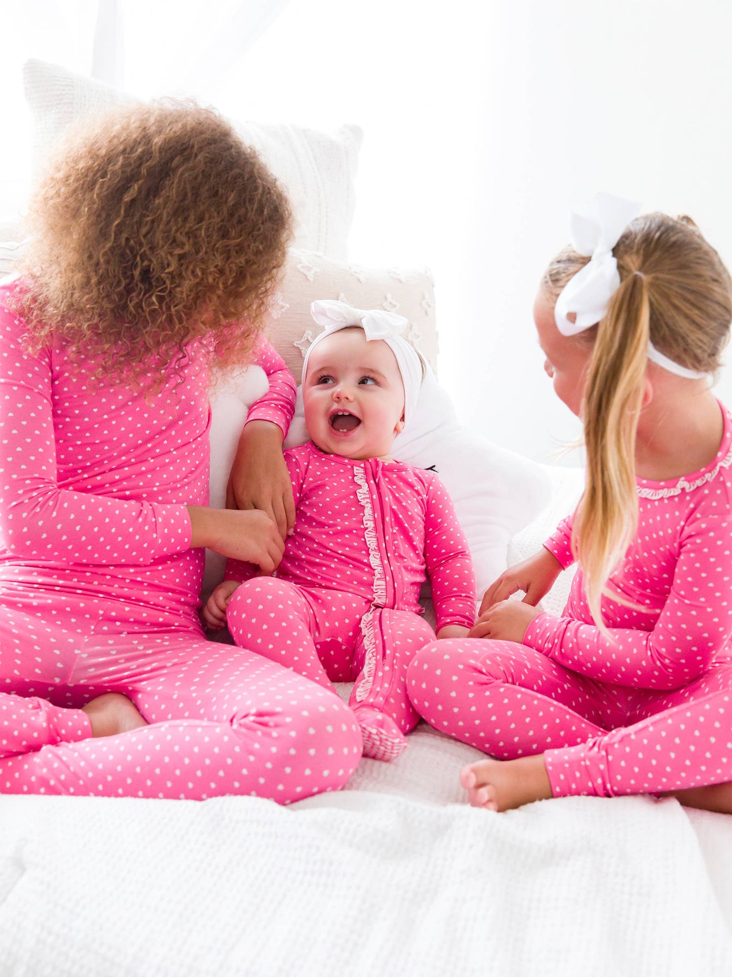 Baby Girls Hot Pink Heart Polka Dot Bamboo Viscose Footed Ruffle One Piece Pajama