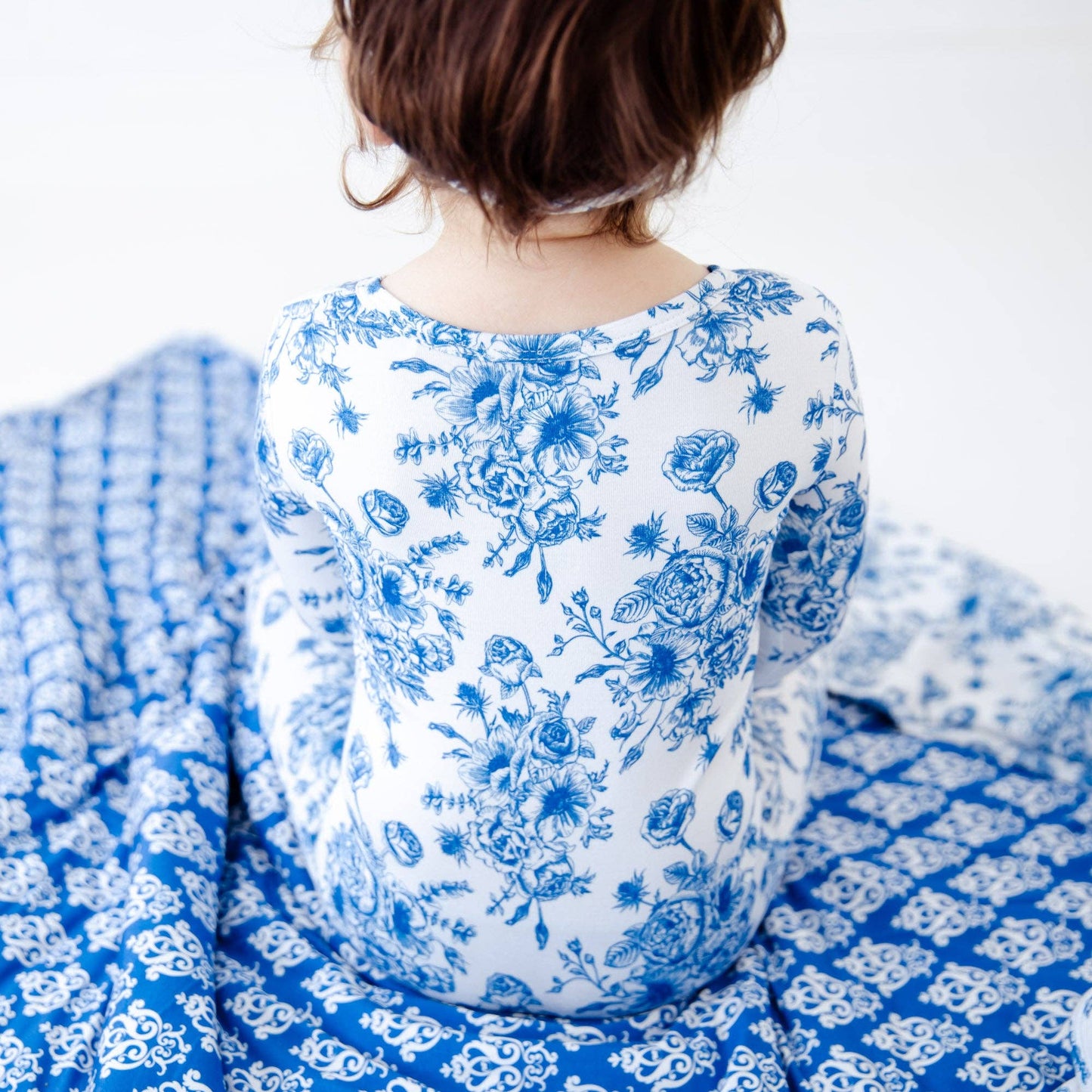 Something Blue Toile Damask Floral Bamboo Baby Pajamas Ruffle Convertible Footie