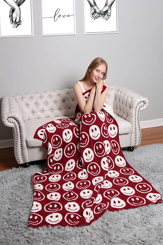 Luxury Soft Happy Face Throw Blanket: Pink